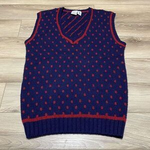 J.G. Hook Men's Medium Red And Blue Polka Dot Wool‎ Vest VTG